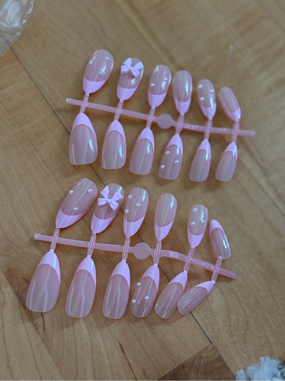 Pink French Tip Press-On Nails with Bow & Rhinestone Accents